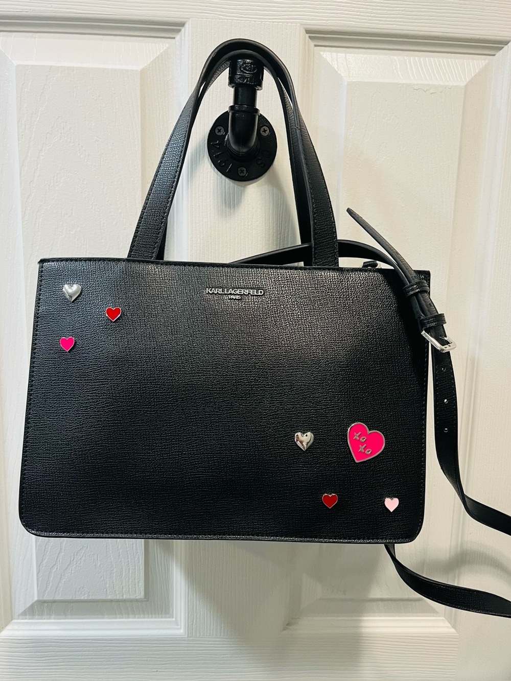 Karl Lagerfeld Black Tote with Heart Accent - NWT -Retail 228.00